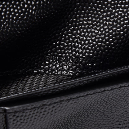 Saint Laurent Grain De Poudre Matelasse Chevron Monogram Compact Zip Around Wallet Black 7 of 7