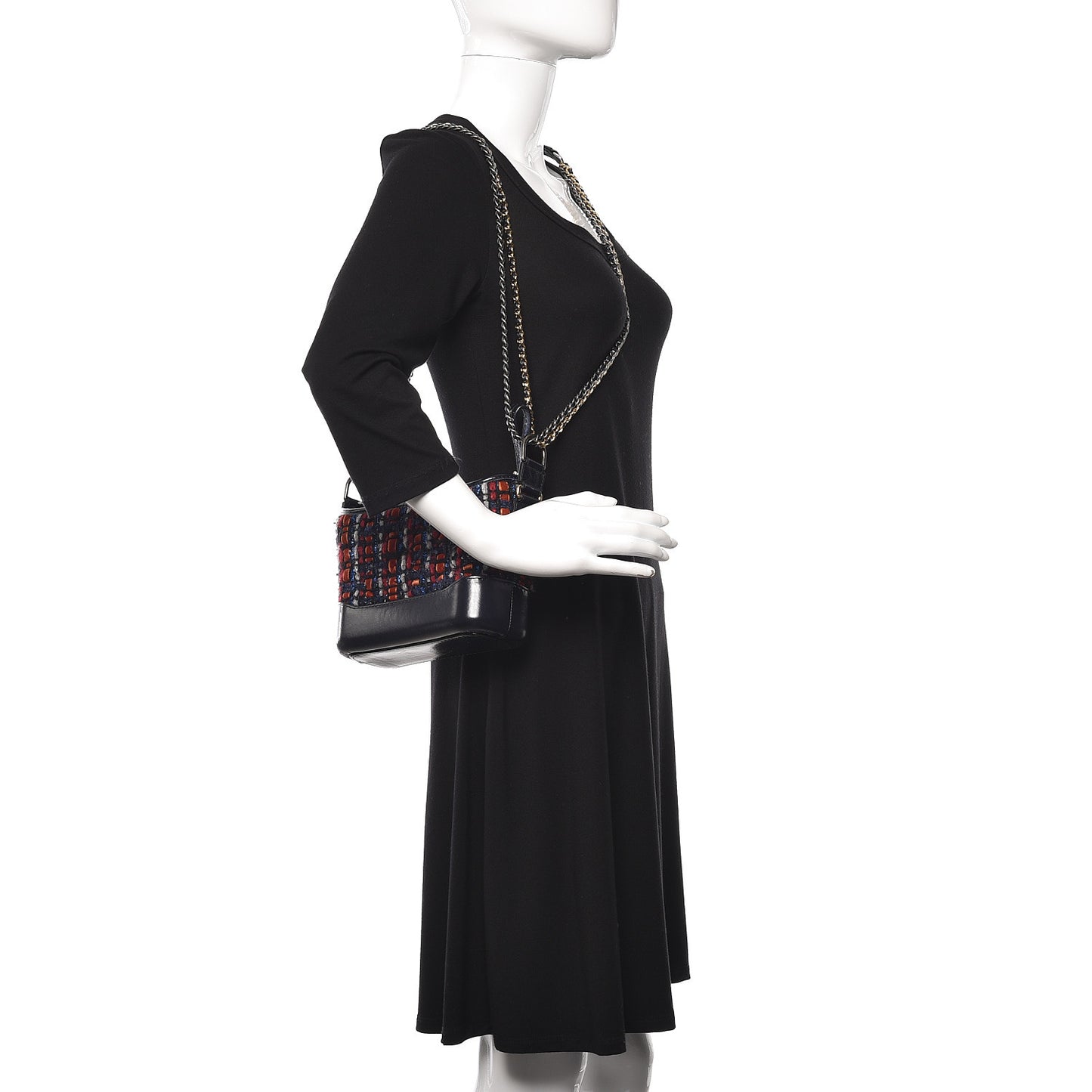 Tweed Calfskin Small Gabrielle Hobo Navy