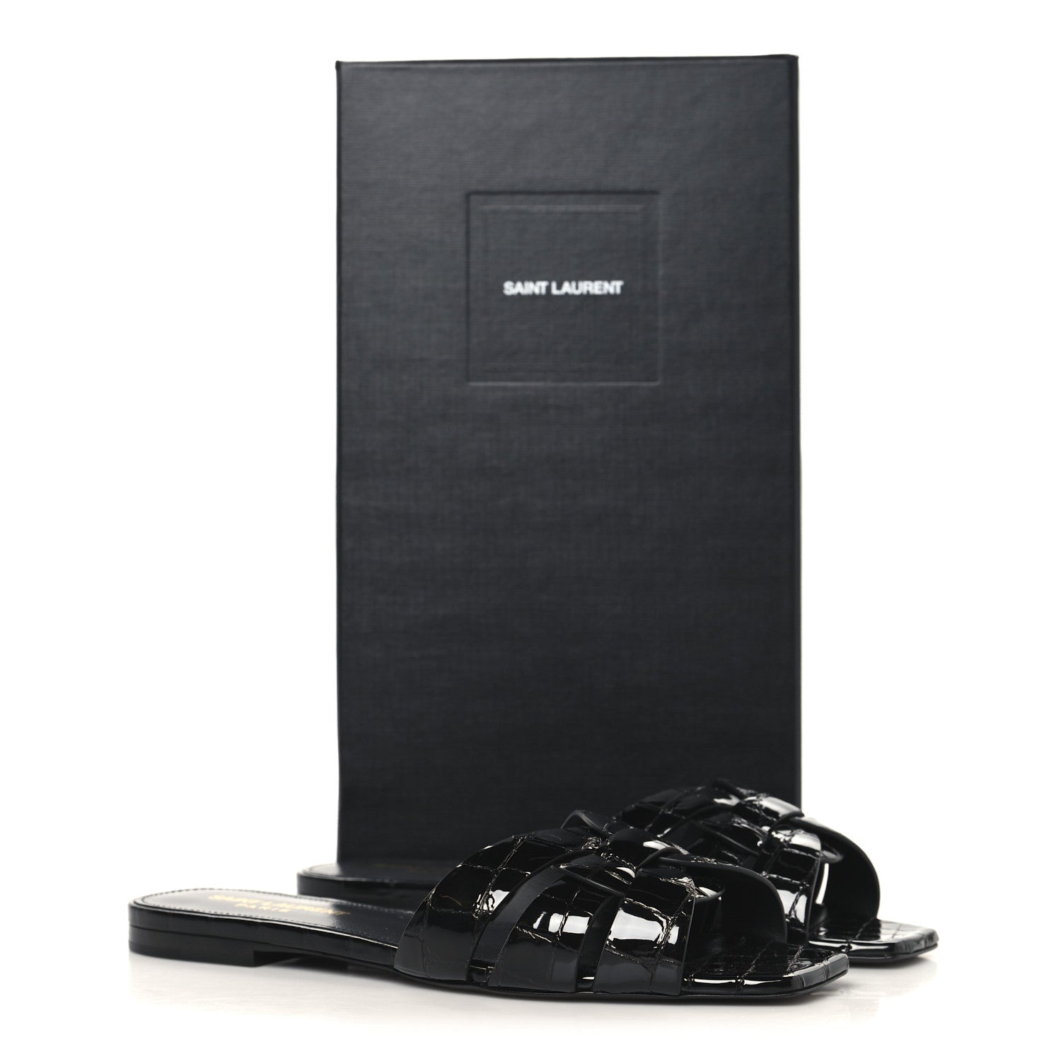 Saint Laurent Patent Croc Embossed Tribute 05 Slide Sandals 36 Black 10 of 10