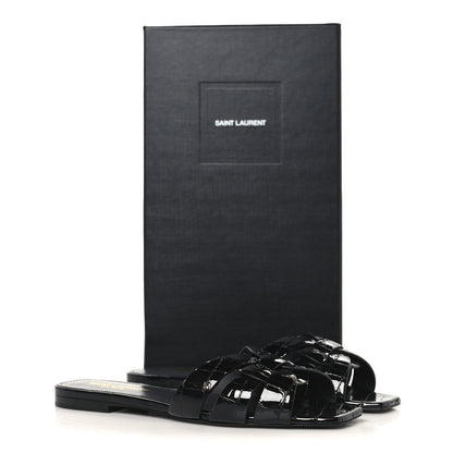 Saint Laurent Patent Croc Embossed Tribute 05 Slide Sandals 36 Black 10 of 10