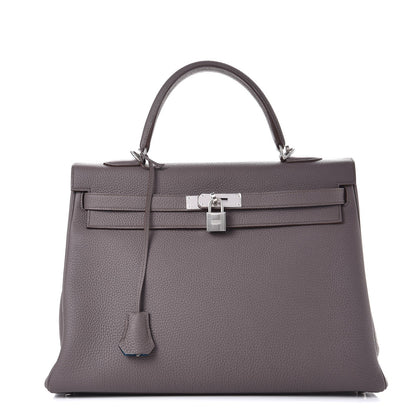 Hermes Togo Horseshoe Kelly Retourne 35 Etain Bleu Tempete 1 of 36