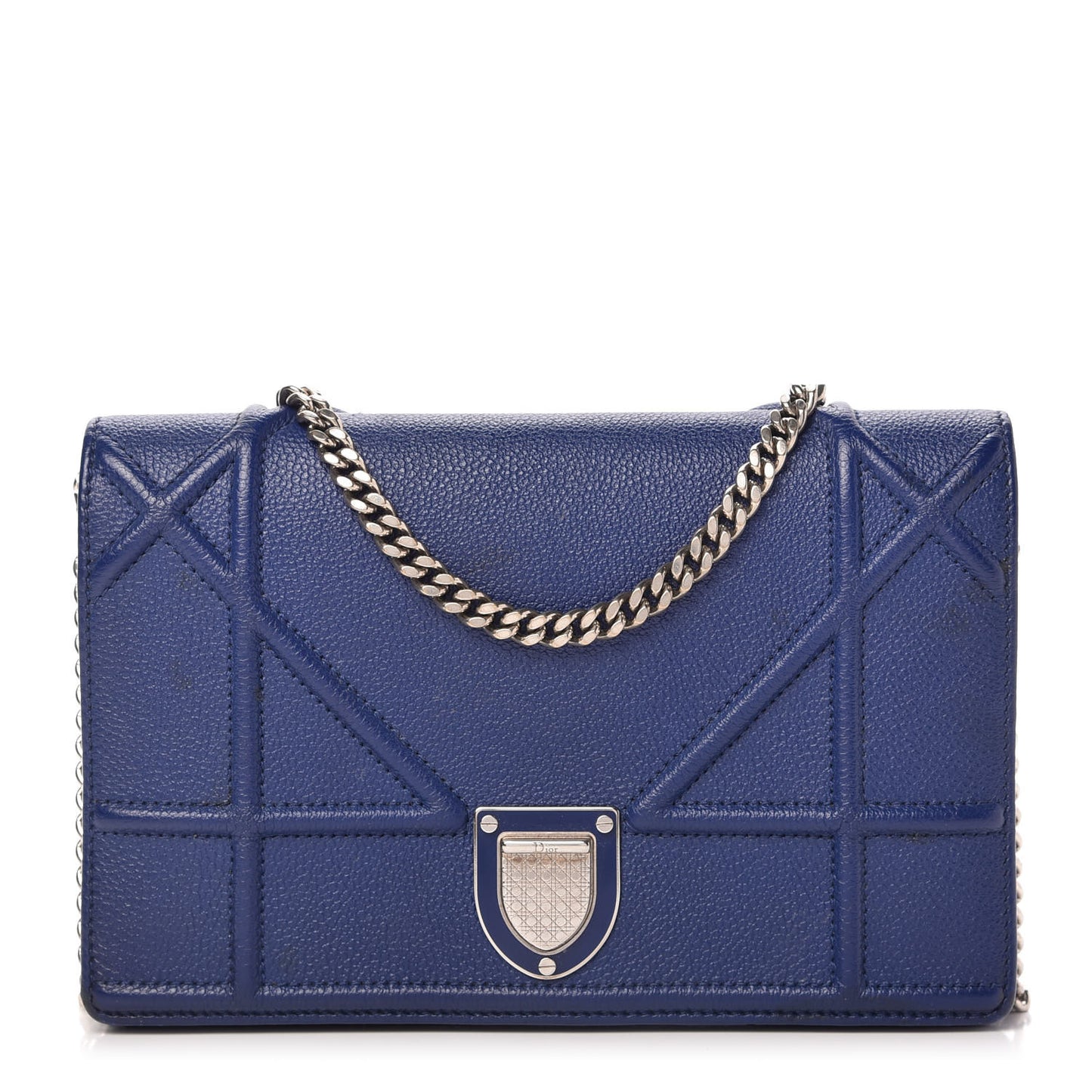 Grained Calfskin Diorama Wallet on Chain Pouch Blue