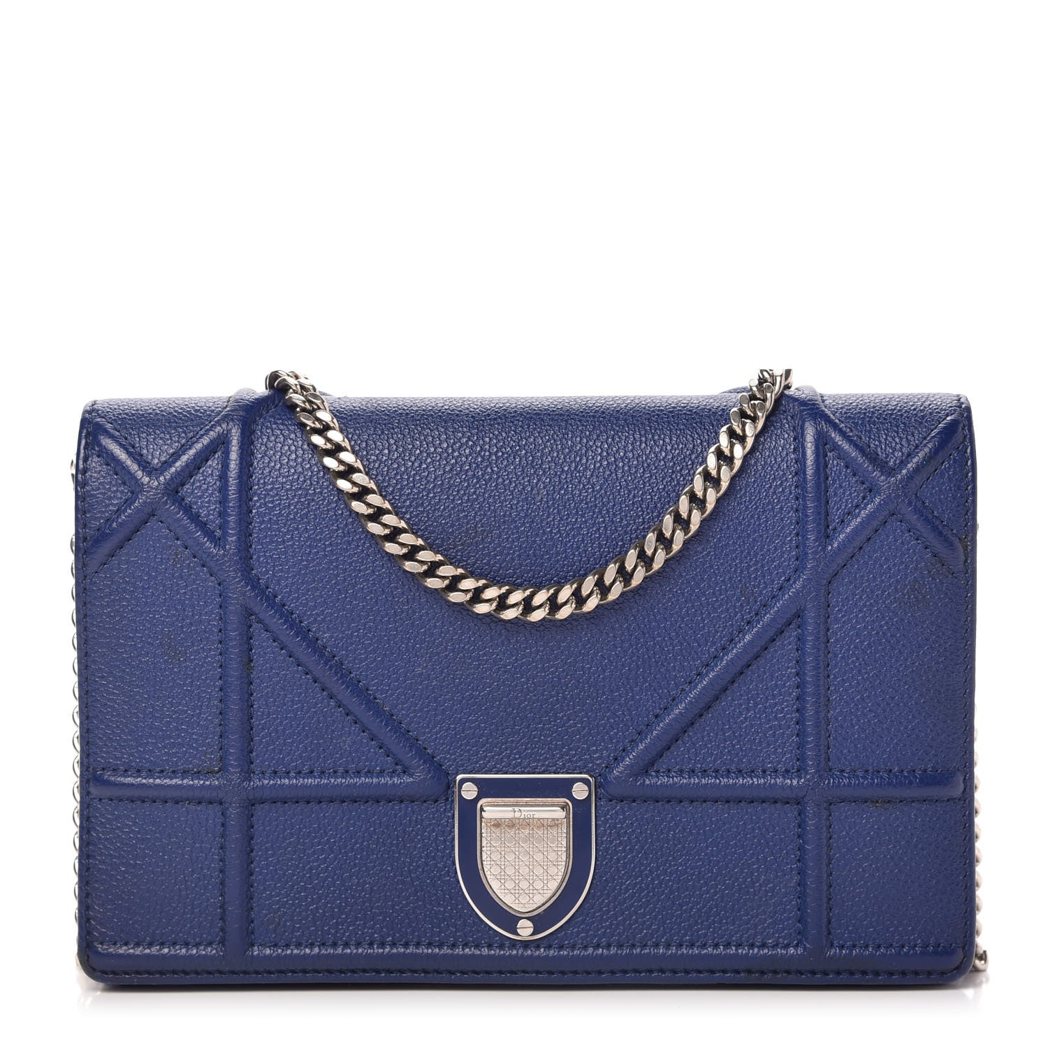 Christian Dior Grained Calfskin Diorama Wallet on Chain Pouch Blue 1 of 12