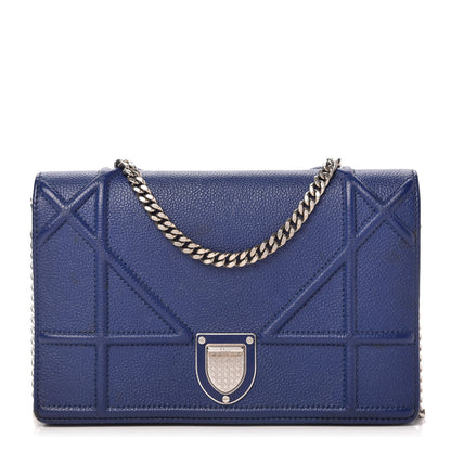 Christian Dior Grained Calfskin Diorama Wallet on Chain Pouch Blue 1 of 12