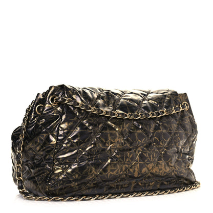 Chanel Nylon Printed Quilted Accordion Flap Black Gold 3 of 19