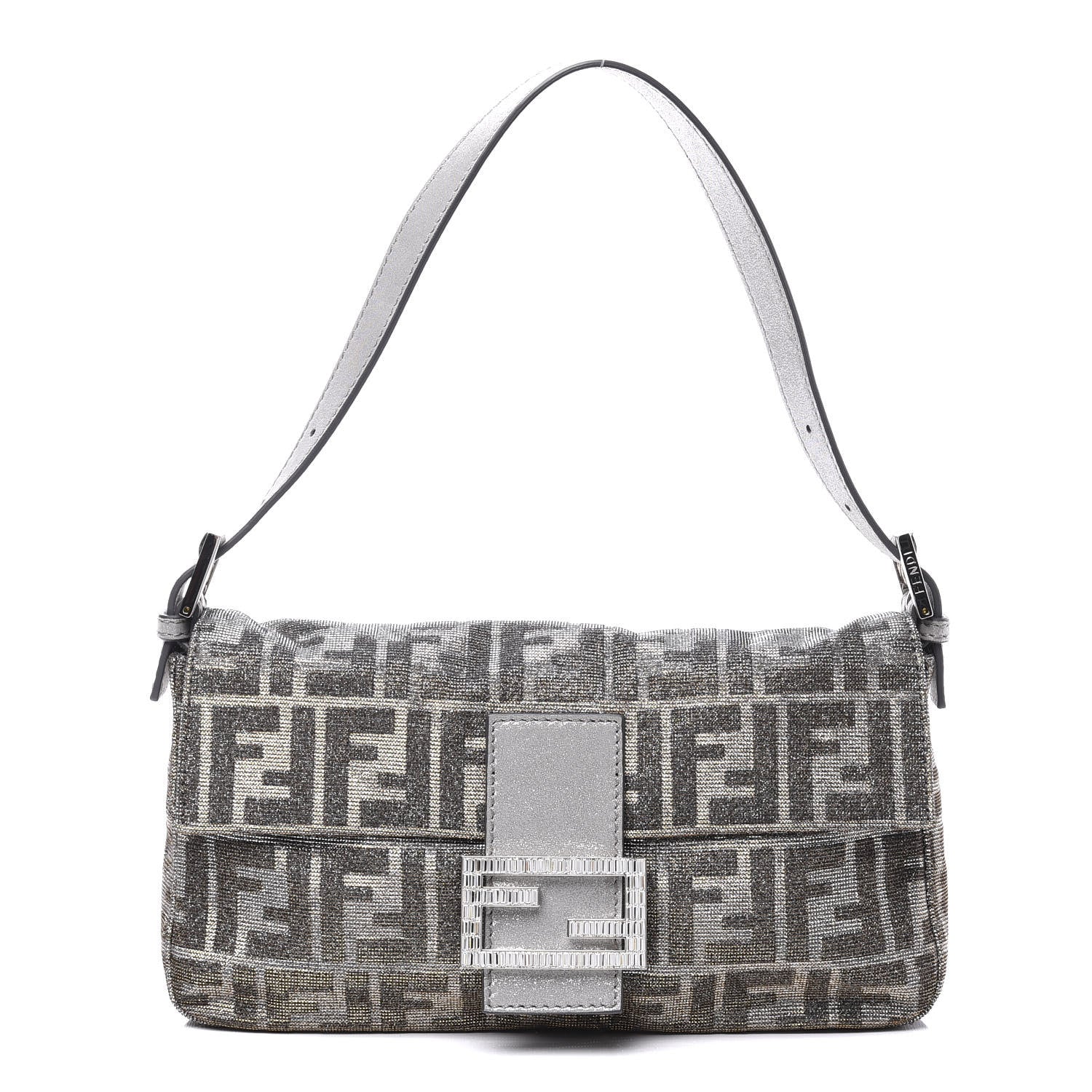 Fendi Metallic Lurex Zucca Vitello Baguette Oro Argento 1 of 10