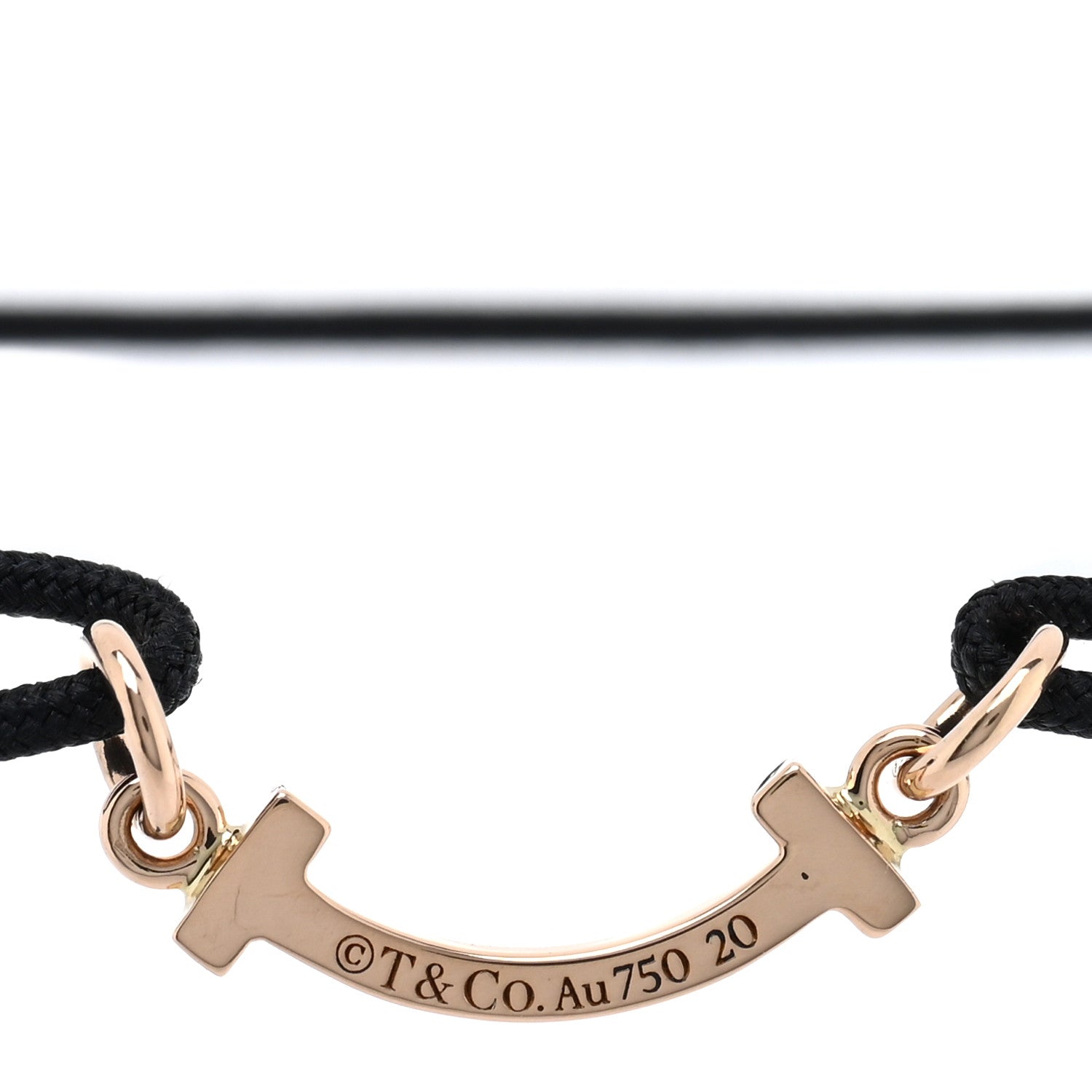 Tiffany 18K Yellow Gold Mini T Smile Cord Bracelet Black 3 of 4