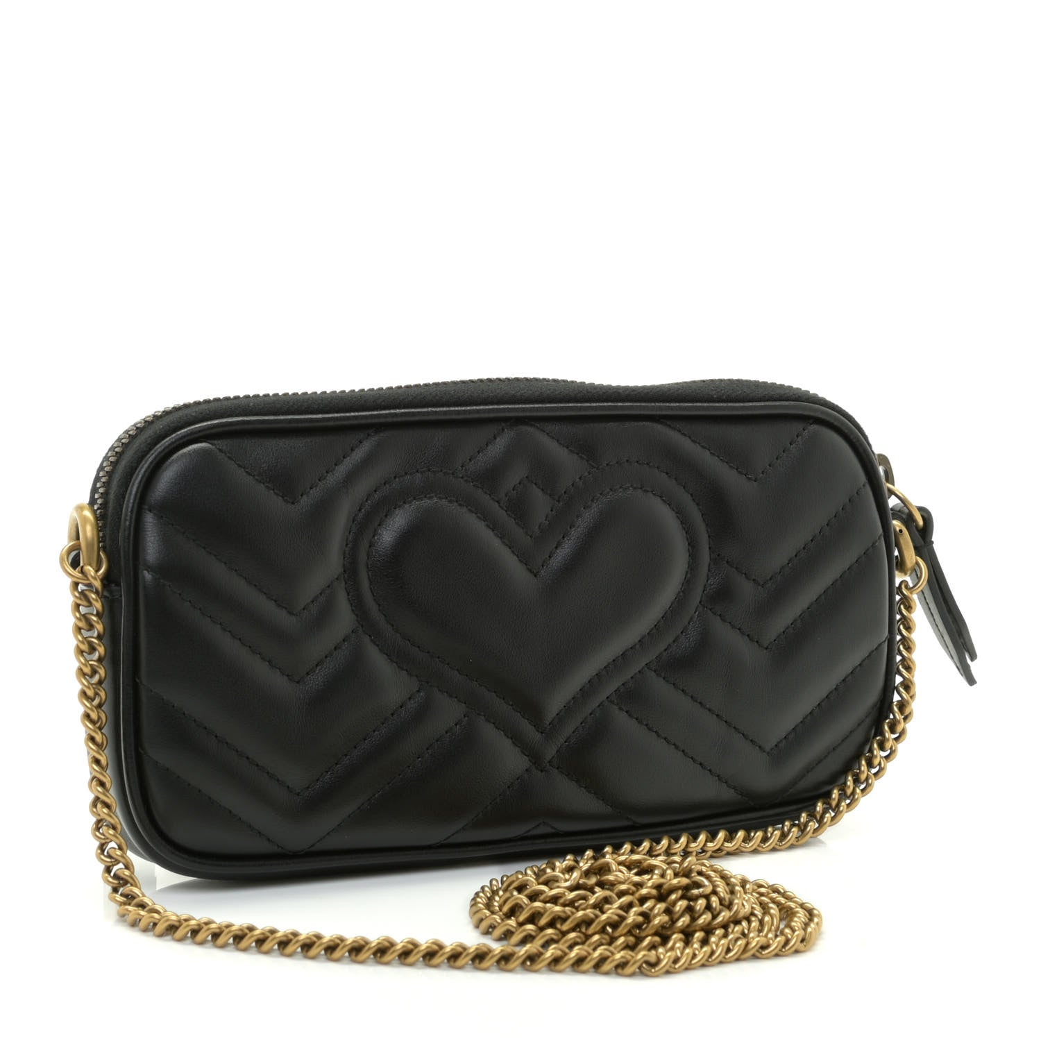 Gucci Calfskin Matelasse Mini GG Marmont Chain Crossbody Bag Black 3 of 9