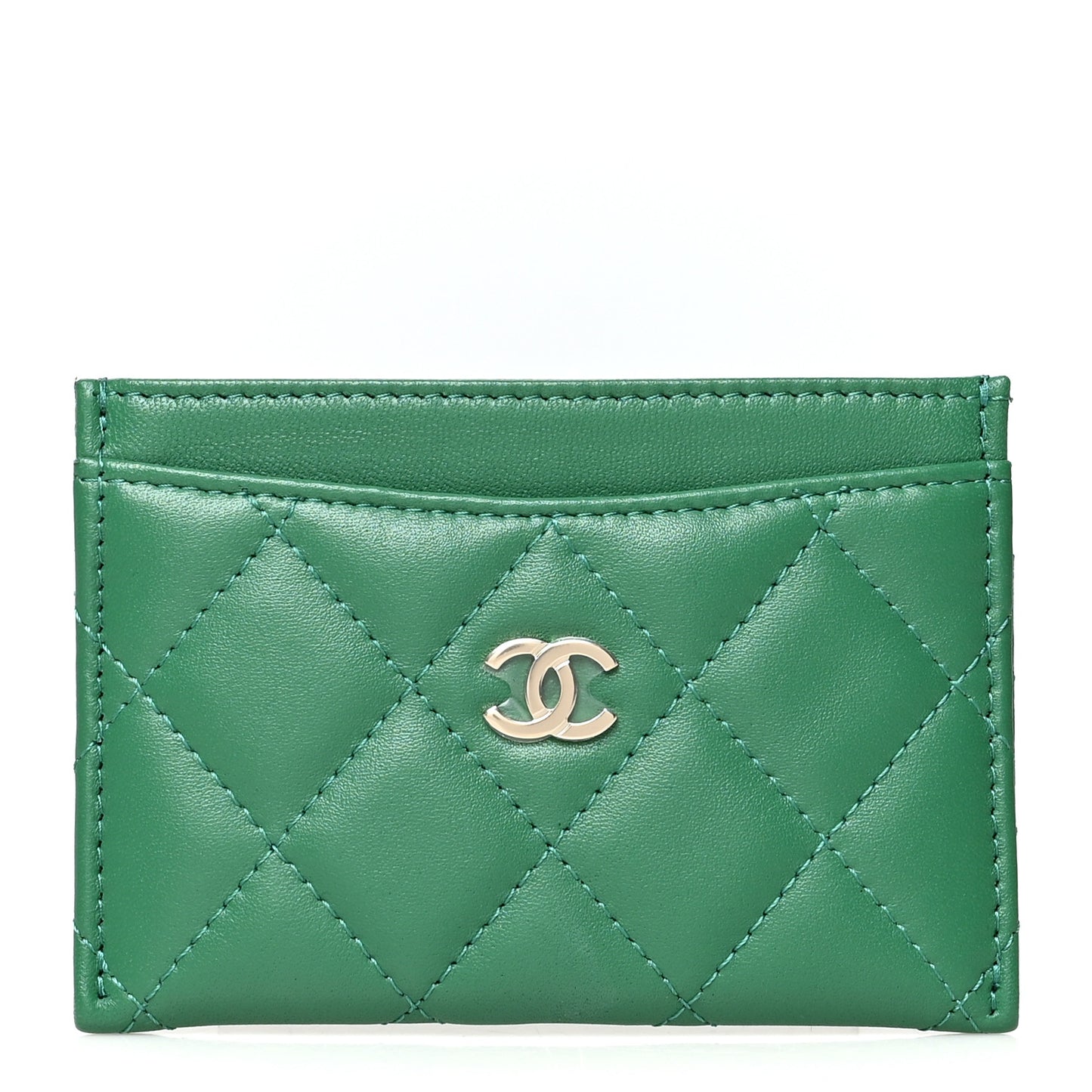 Lambskin Quilted Card Holder Green