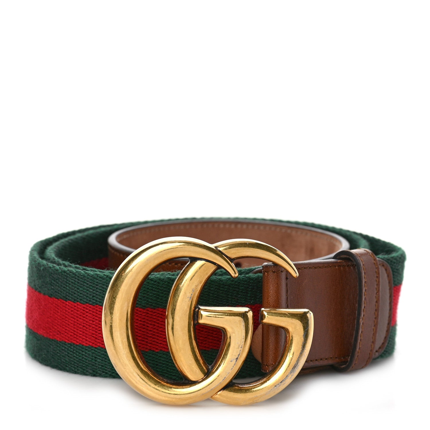 Gucci Nylon Calfskin Double G Web 40mm Belt 95 38 95 38 Green Red Cuir 1 of 6