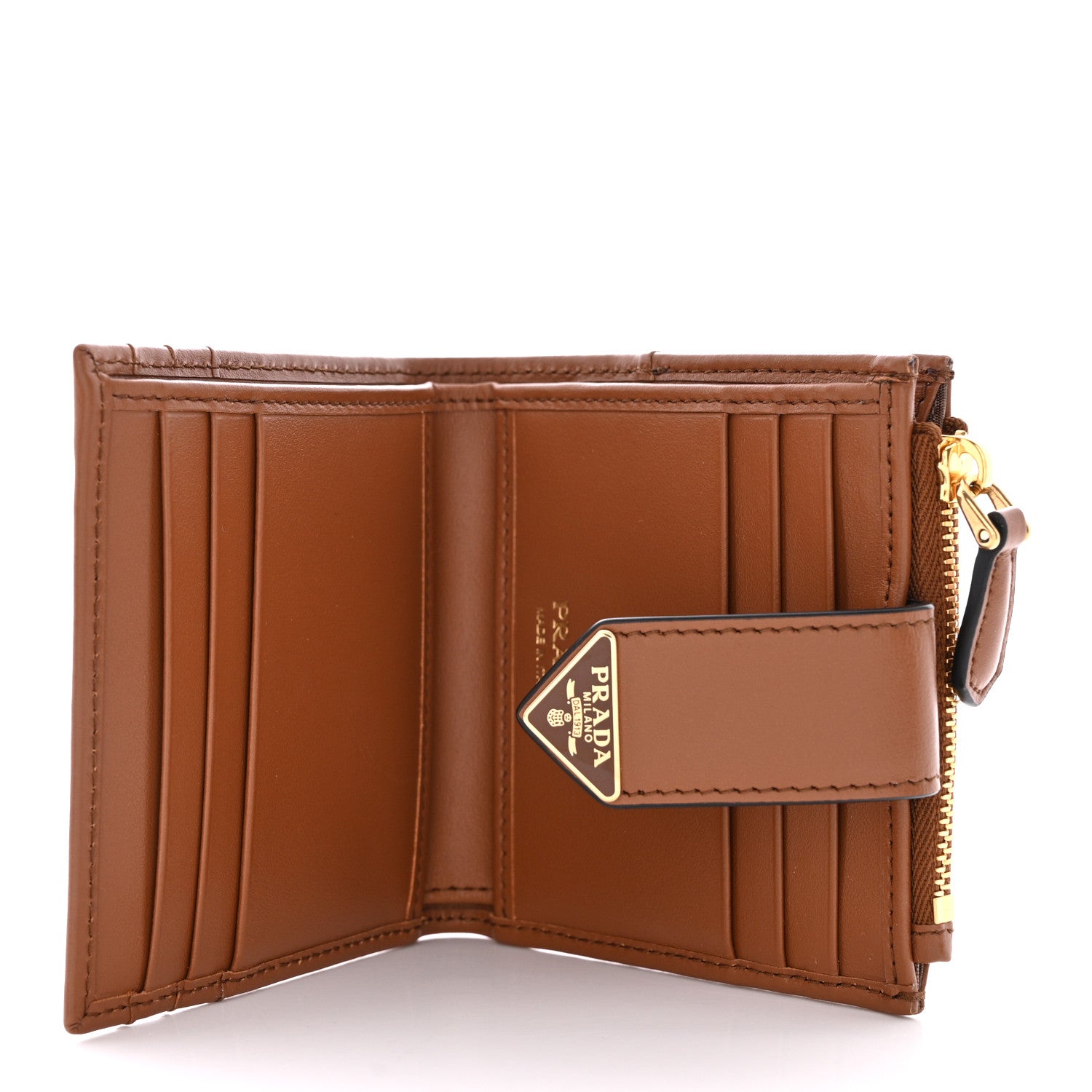 Prada Calfskin Small Triangle Wallet Cognac 5 of 9