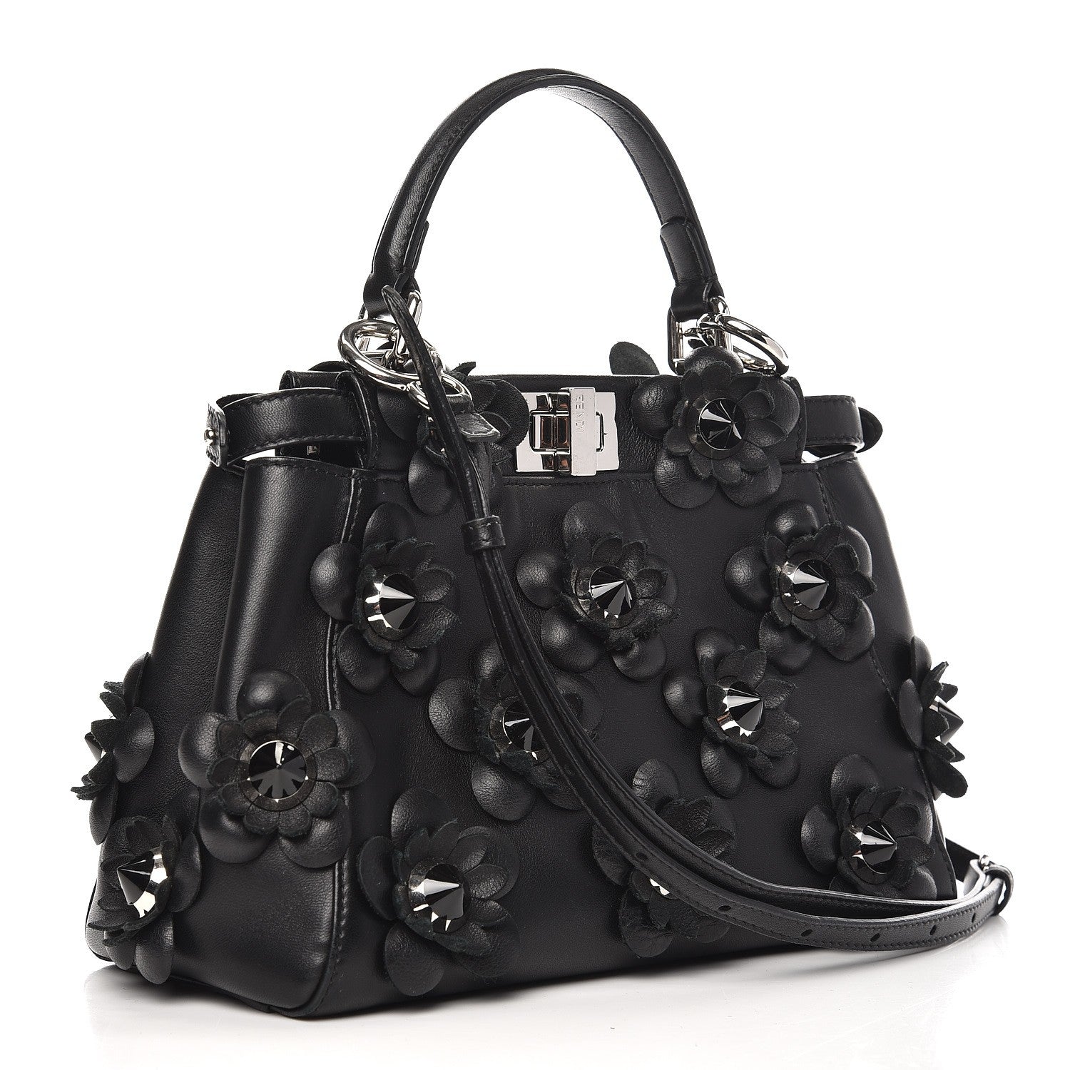 Fendi Nappa Flowerland Mini Peekaboo Iconic Satchel Black 3 of 8