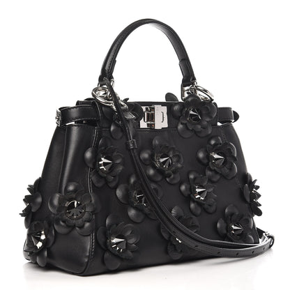 Fendi Nappa Flowerland Mini Peekaboo Iconic Satchel Black 3 of 8