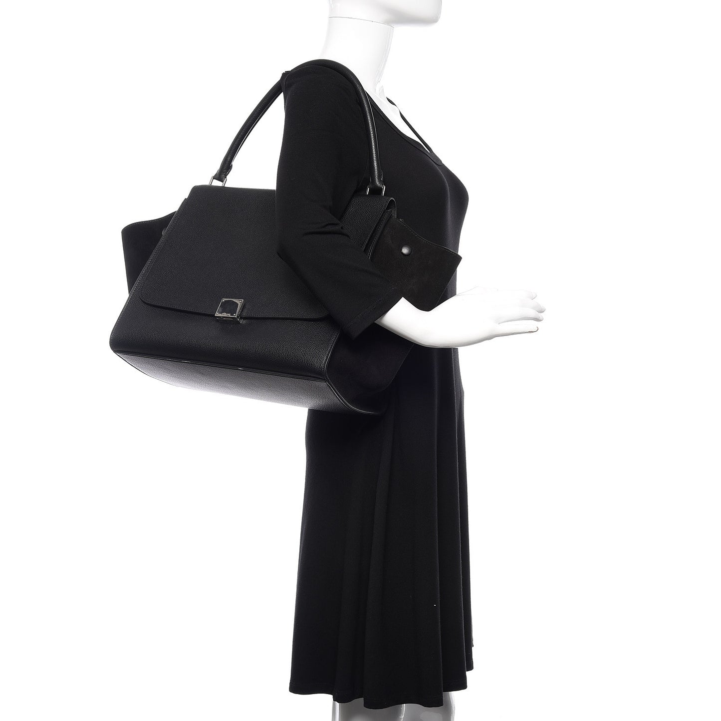 Drummed Calfskin Suede Large Trapeze Black