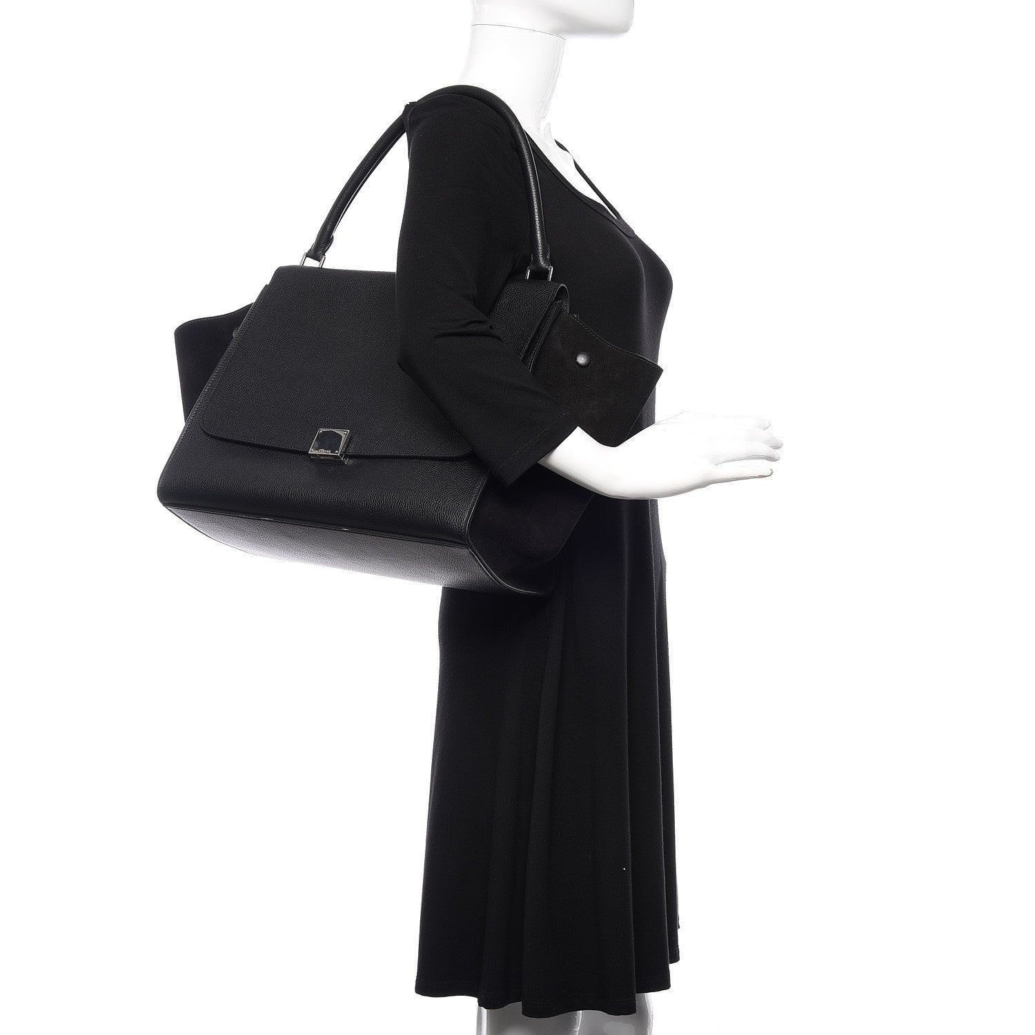 Celine Drummed Calfskin Suede Large Trapeze Black 2 of 17