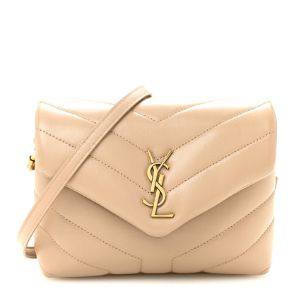 Saint Laurent Calfskin Y Quilted Monogram Toy Loulou Crossbody Bag Dark Beige 1 of 13