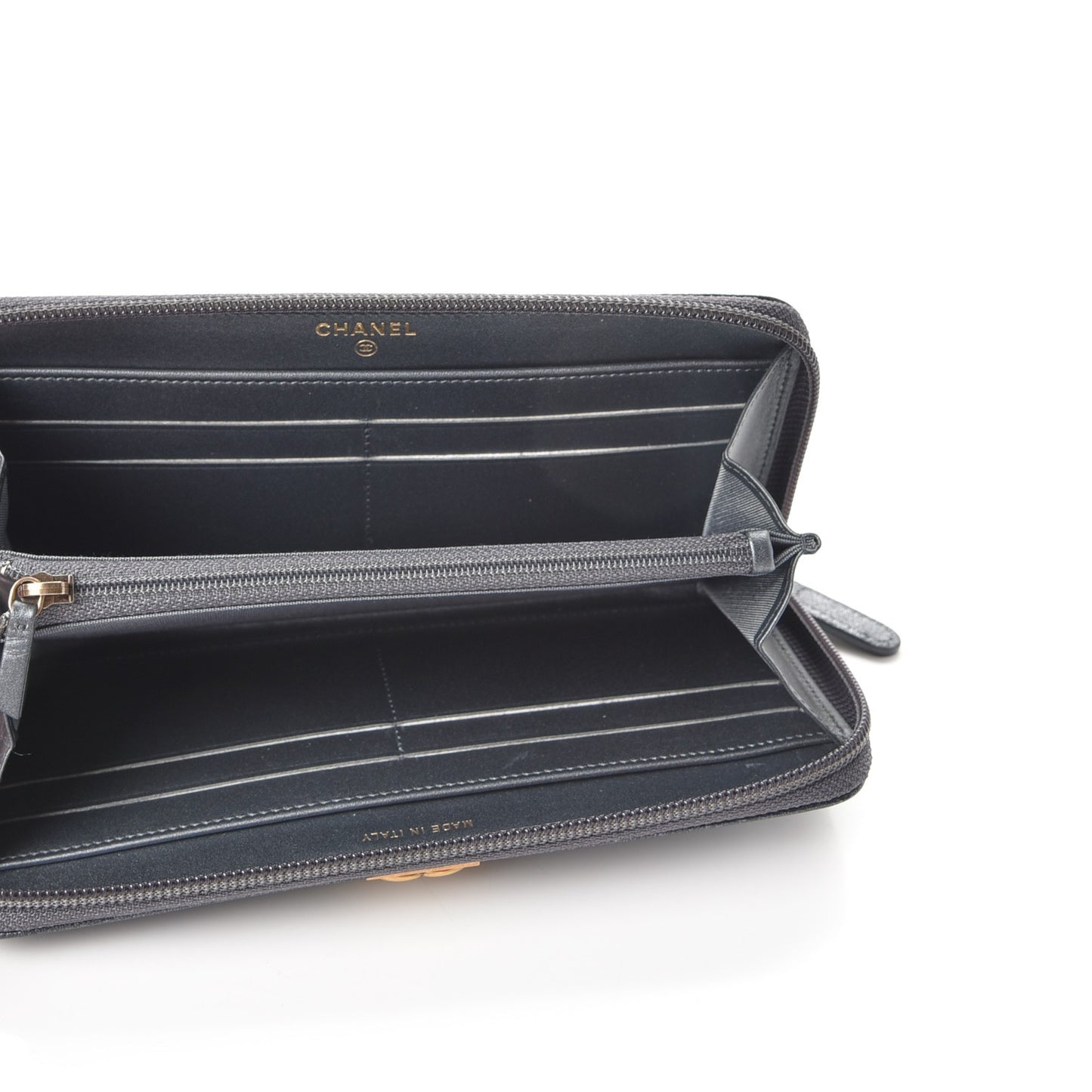 Iridescent Goatskin Quilted Boy Zip Around Wallet Charcoal