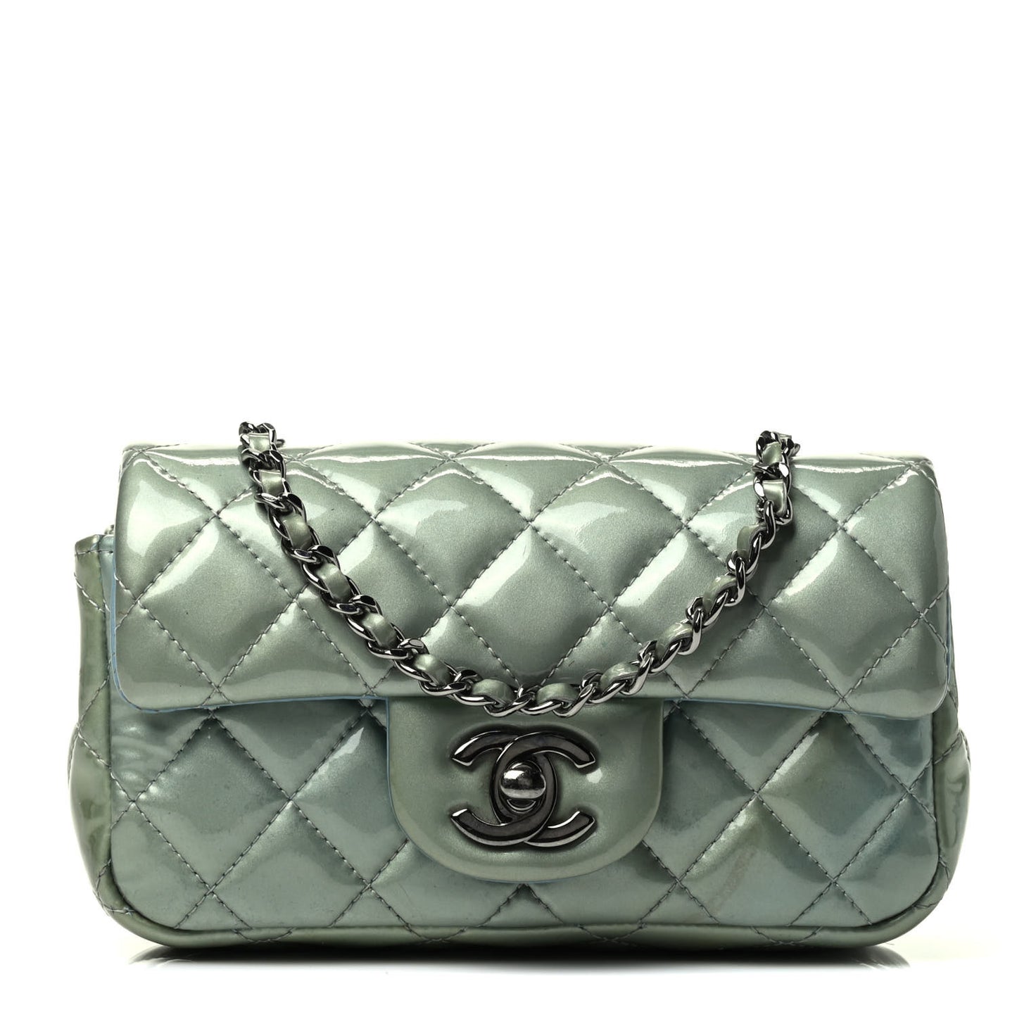 Patent Quilted Extra Mini Flap Light Blue