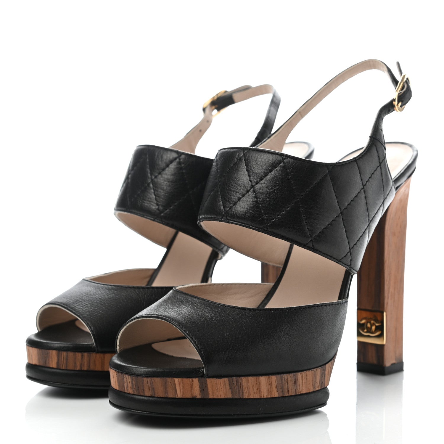 Chanel Lambskin Quilted Wooden Sandals 38 Black 3 of 10