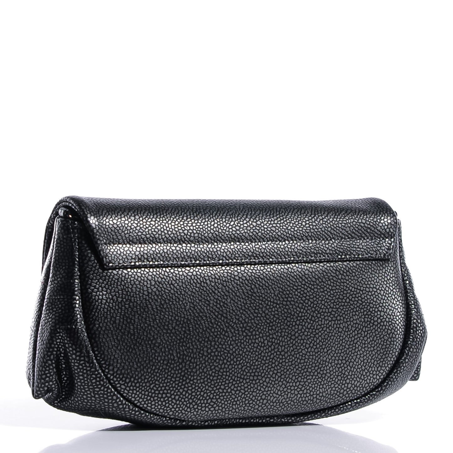 Metallic Caviar Half Moon Wallet On Chain WOC Dark Silver