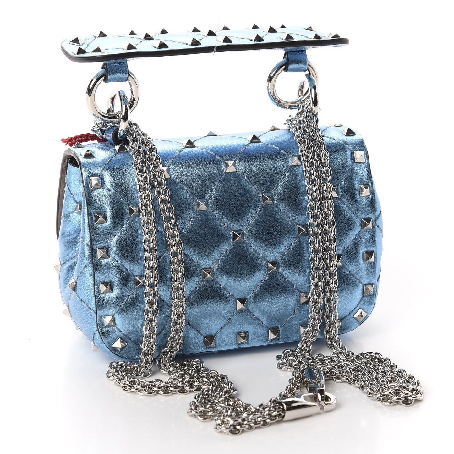 Metallic Nappa Micro Rockstud Spike Shoulder Bag Cerulean