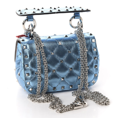 Valentino Garavani Metallic Nappa Micro Rockstud Spike Shoulder Bag Cerulean 3 of 9