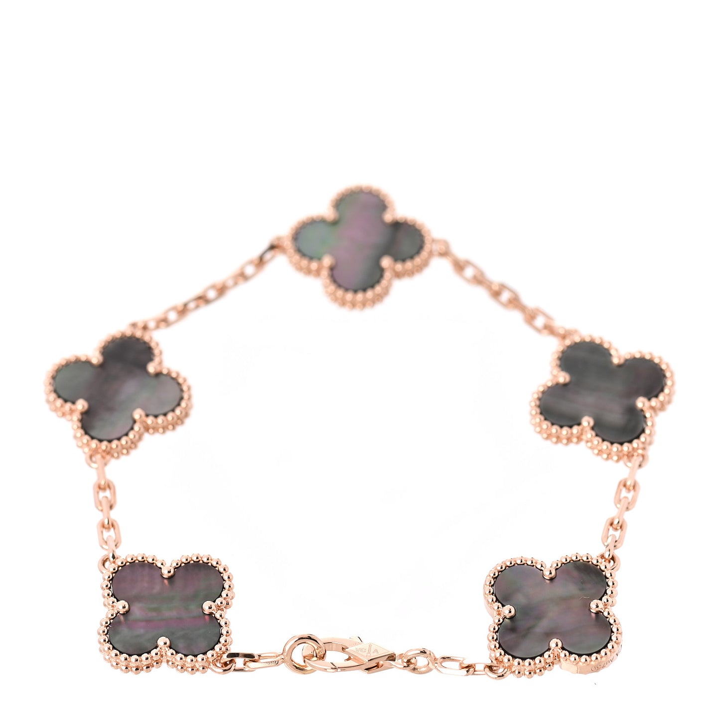 18K Rose Gold Gray Mother of Pearl 5 Motifs Vintage Alhambra Bracelet