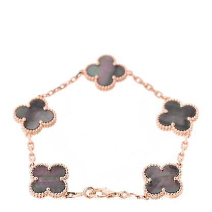 Van Cleef & Arpels 18K Rose Gold Gray Mother of Pearl 5 Motifs Vintage Alhambra Bracelet 3 of 7