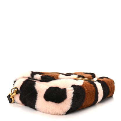 Fendi Shearling Vitello Dolce Leopard Print Large Baguette Pink Brown Multicolor 4 of 13