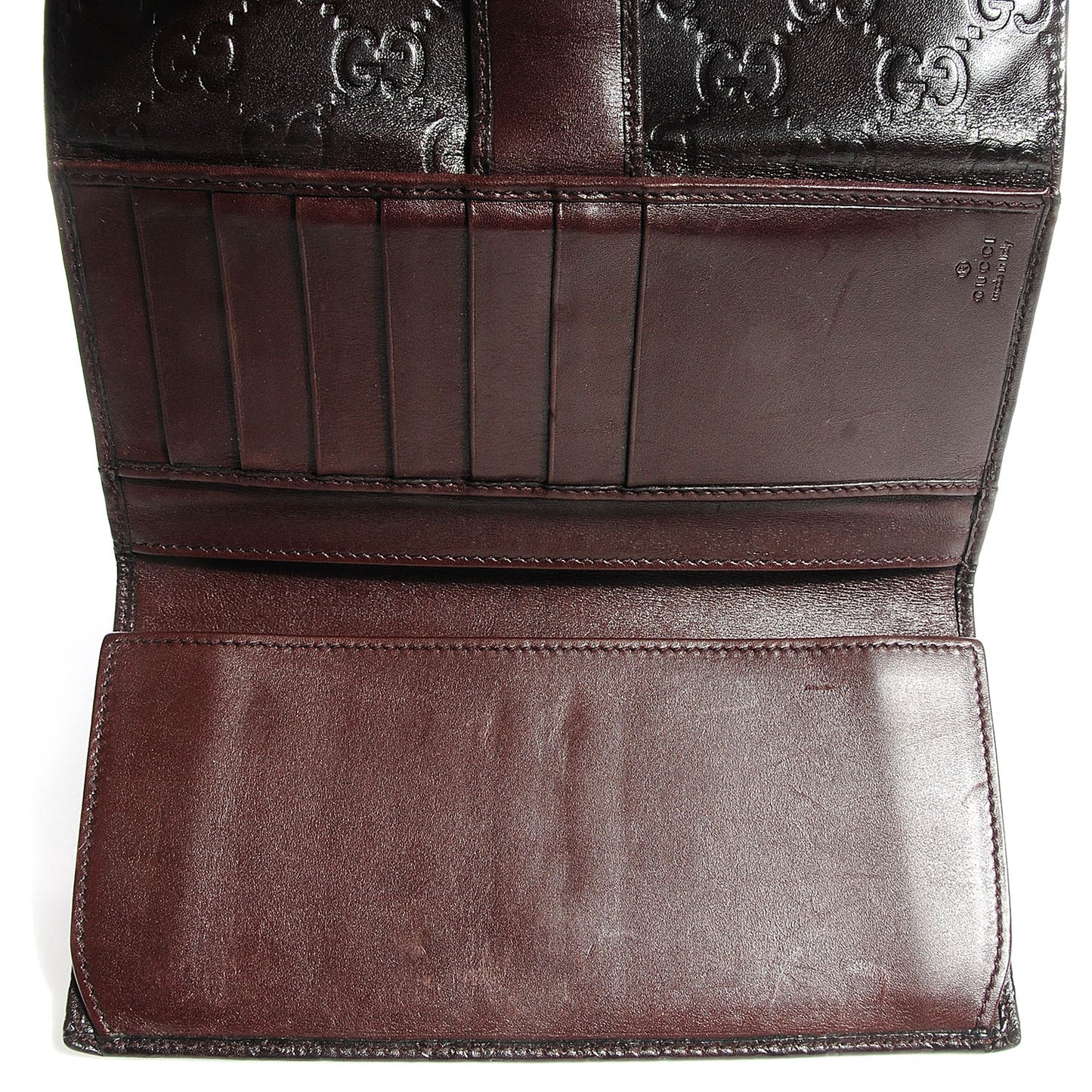 Guccissima Margaux Calfskin Metal Bar Continental Flap Wallet Chocolate