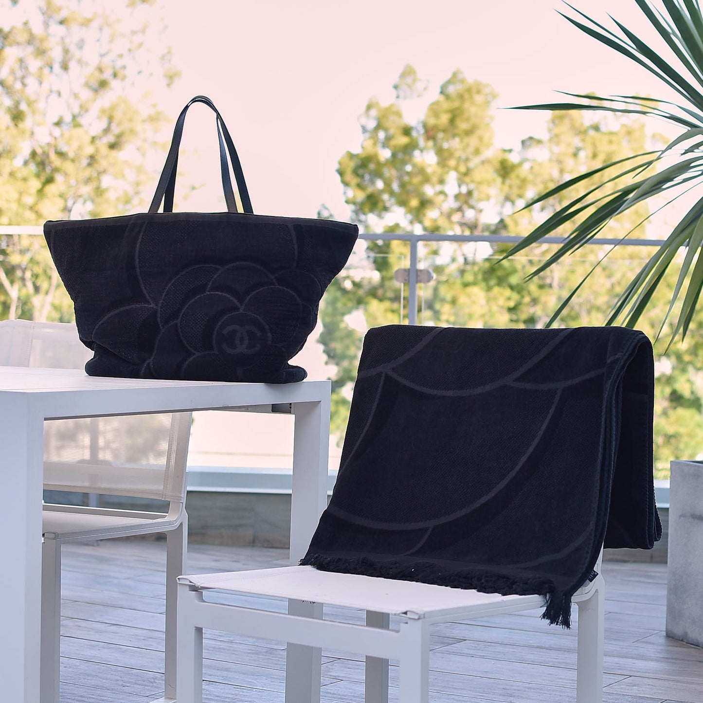 Terry Cotton CC Beach Tote Towel Set Black