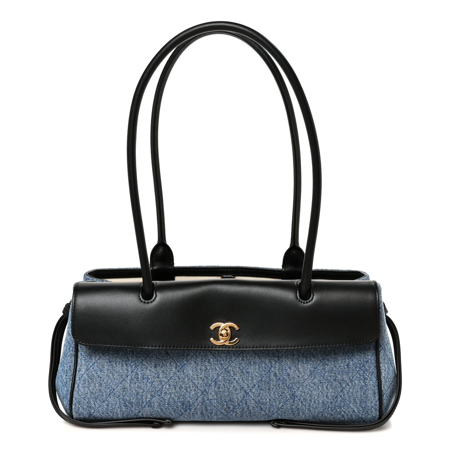 Calfskin Denim Stitched Urban Essentials Small Shopping Bag Blue Black