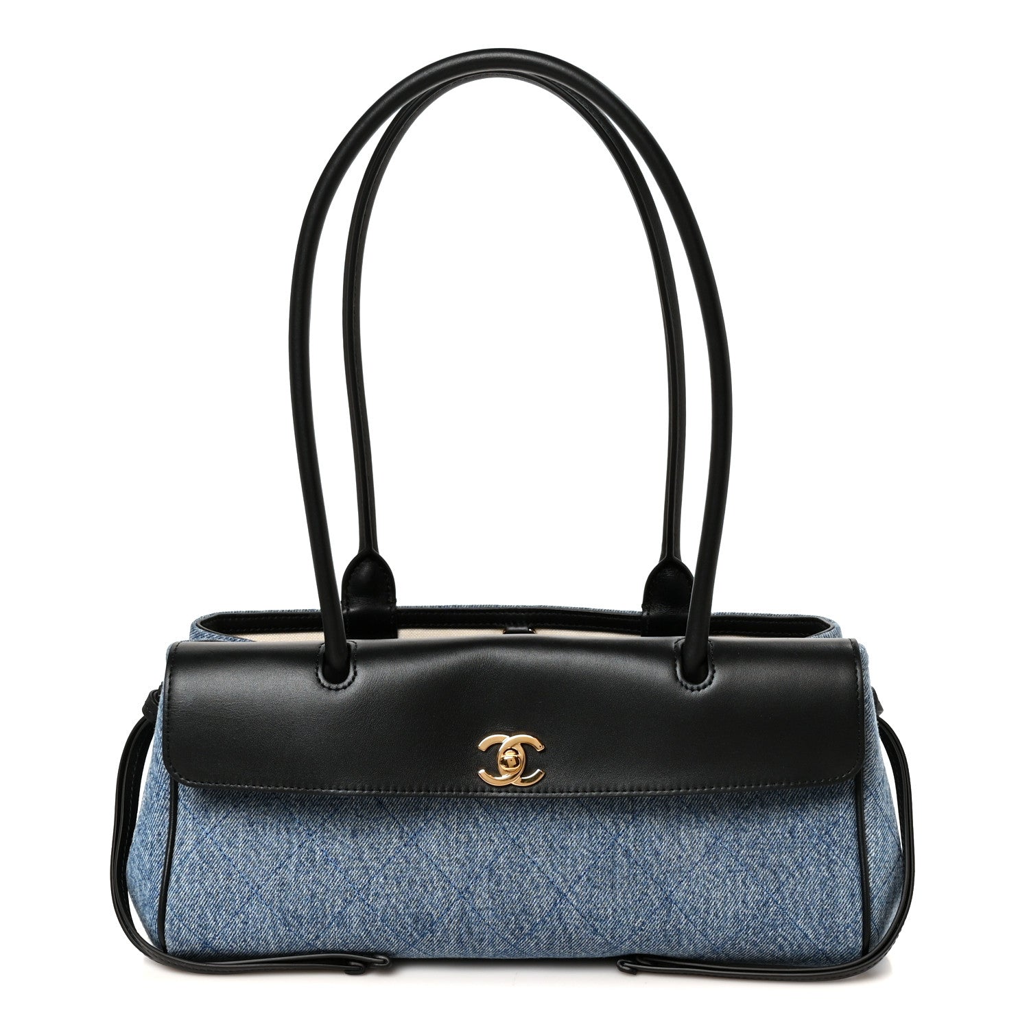 Chanel Calfskin Denim Stitched Urban Essentials Small Shopping Bag Blue Black 1 of 10