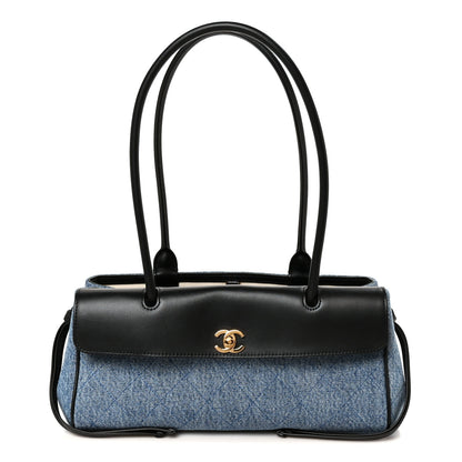 Chanel Calfskin Denim Stitched Urban Essentials Small Shopping Bag Blue Black 1 of 10