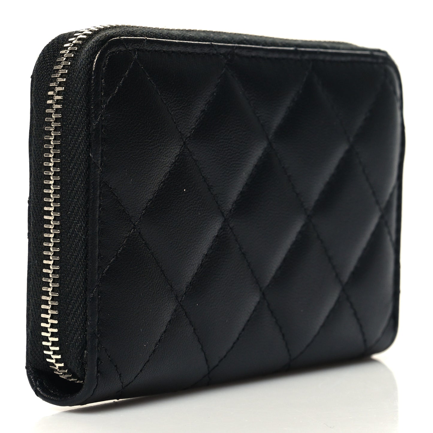 Lambskin Crystal Star Quilted Studded CC Zip Around Card Holder Wallet Black