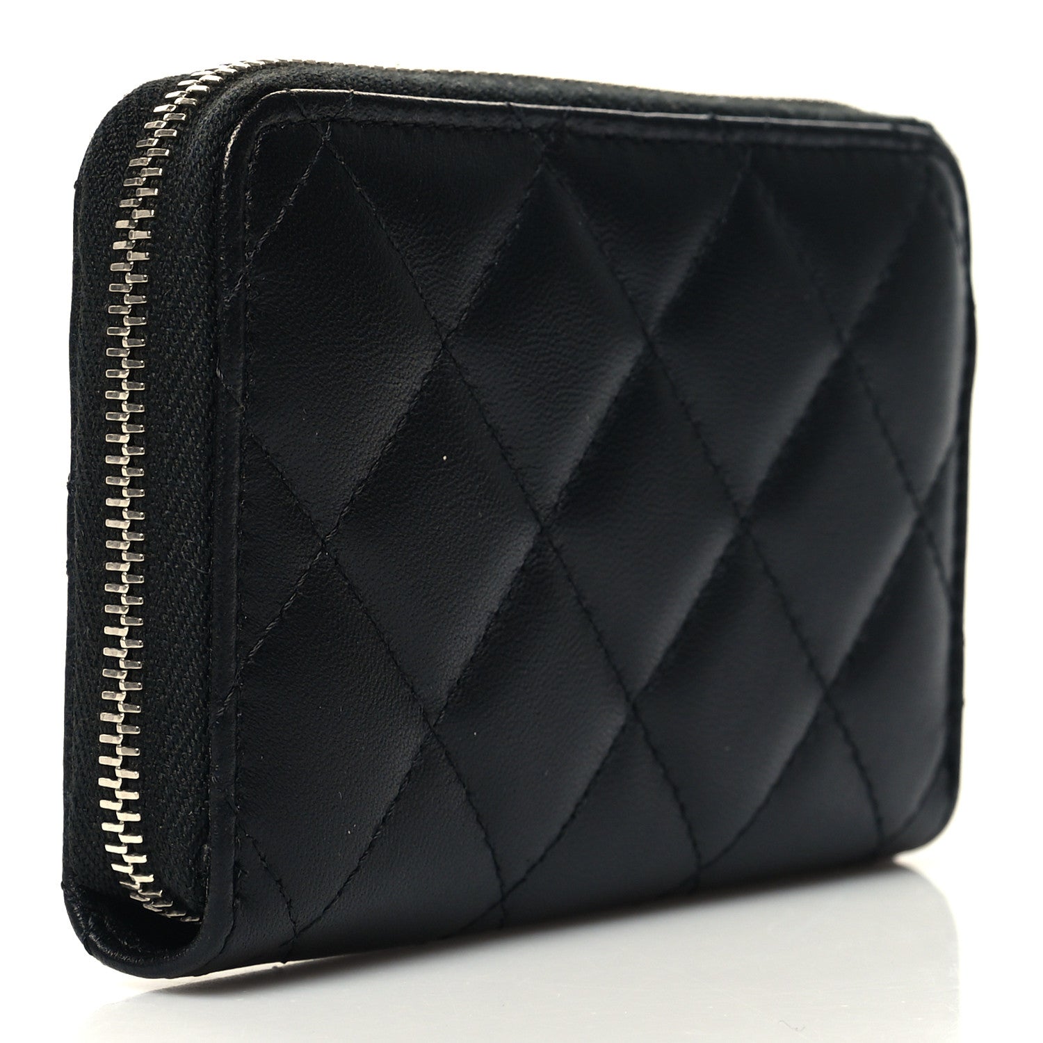 Chanel Lambskin Crystal Star Quilted Studded CC Zip Around Card Holder Wallet Black 3 of 9