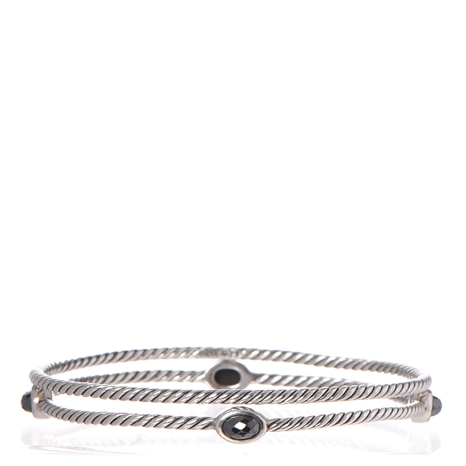 David Yurman Sterling Silver Hematine Color Classics Cable Bangle Bracelet Set of 2 1 of 5