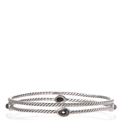David Yurman Sterling Silver Hematine Color Classics Cable Bangle Bracelet Set of 2 1 of 5