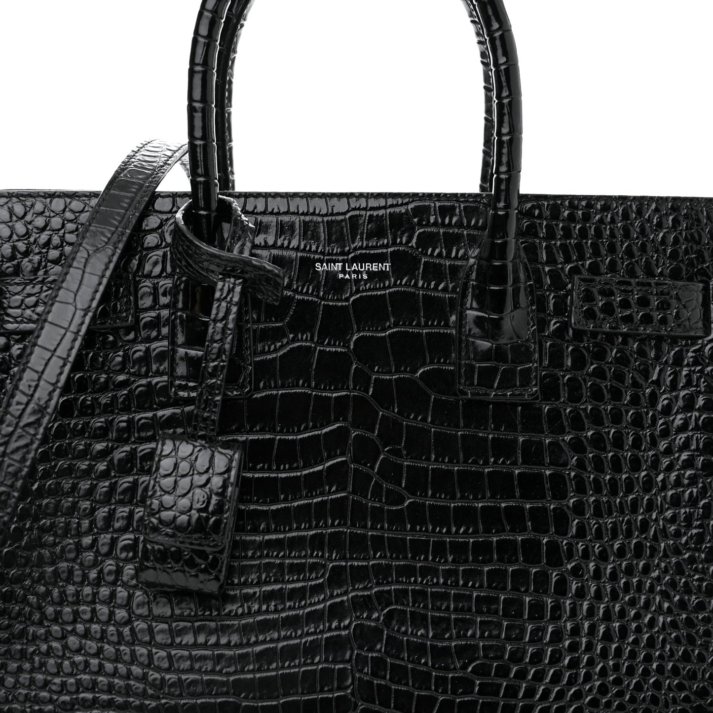 Calfskin Crocodile Embossed Baby Sac De Jour Black