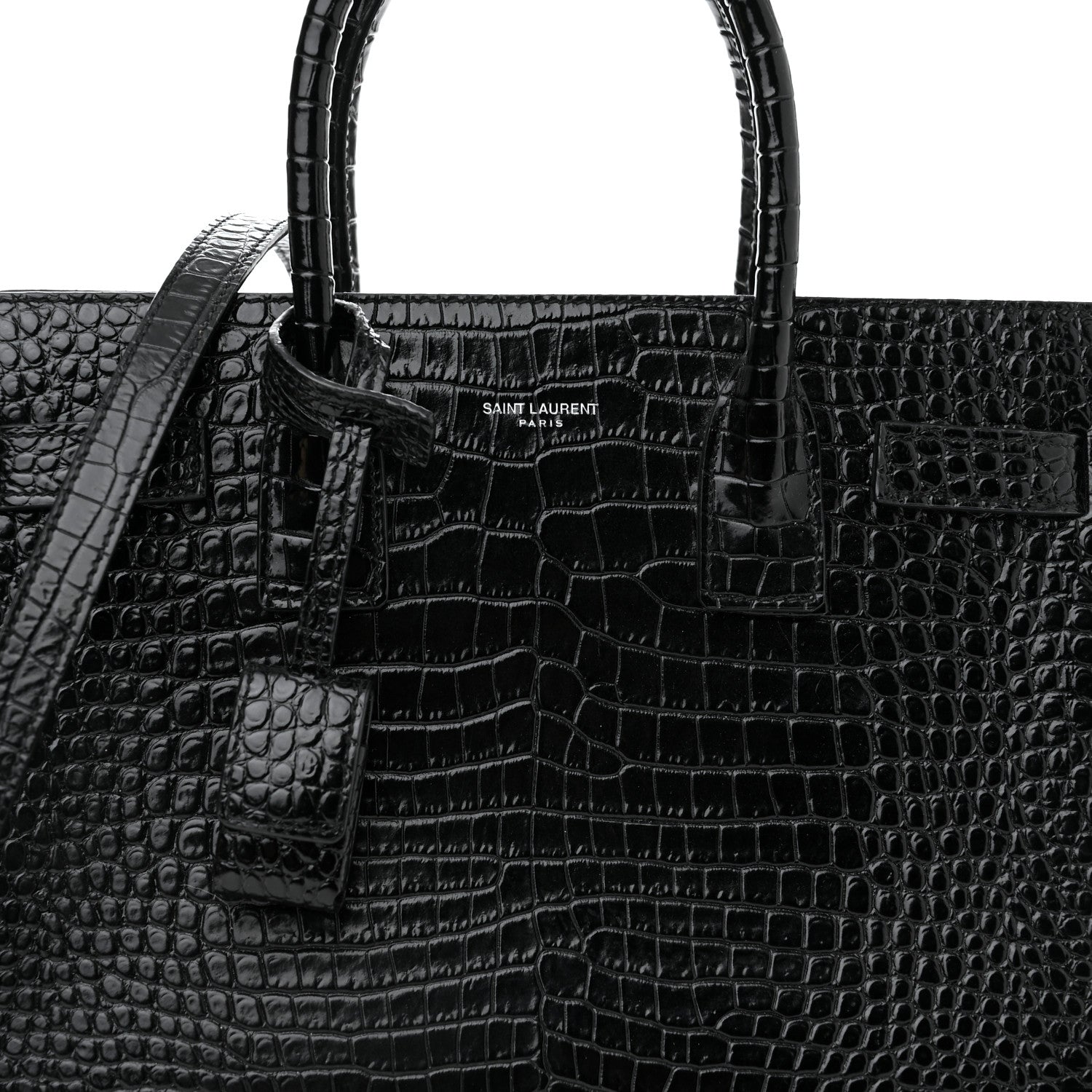 Saint Laurent Calfskin Crocodile Embossed Baby Sac De Jour Black 8 of 14