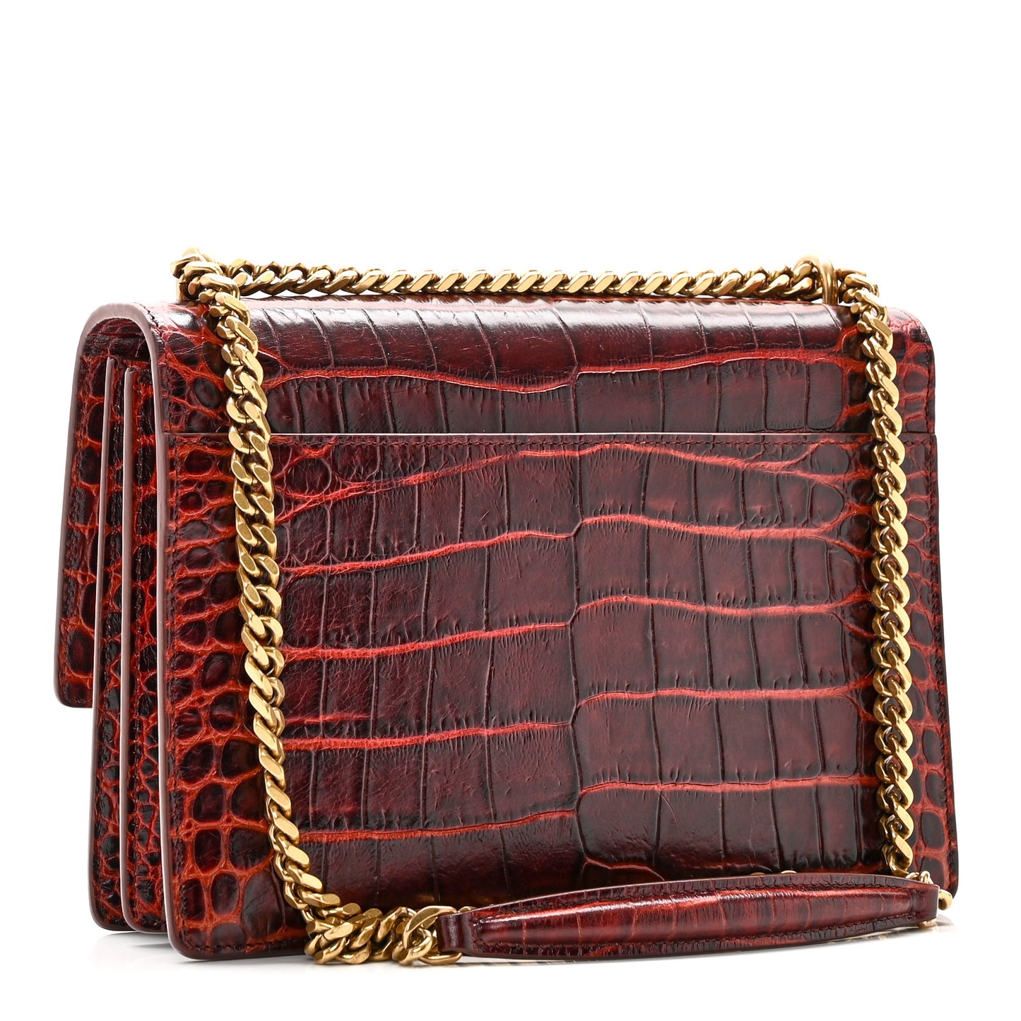 Calfskin Crocodile Embossed Medium Monogram Sunset  Amber