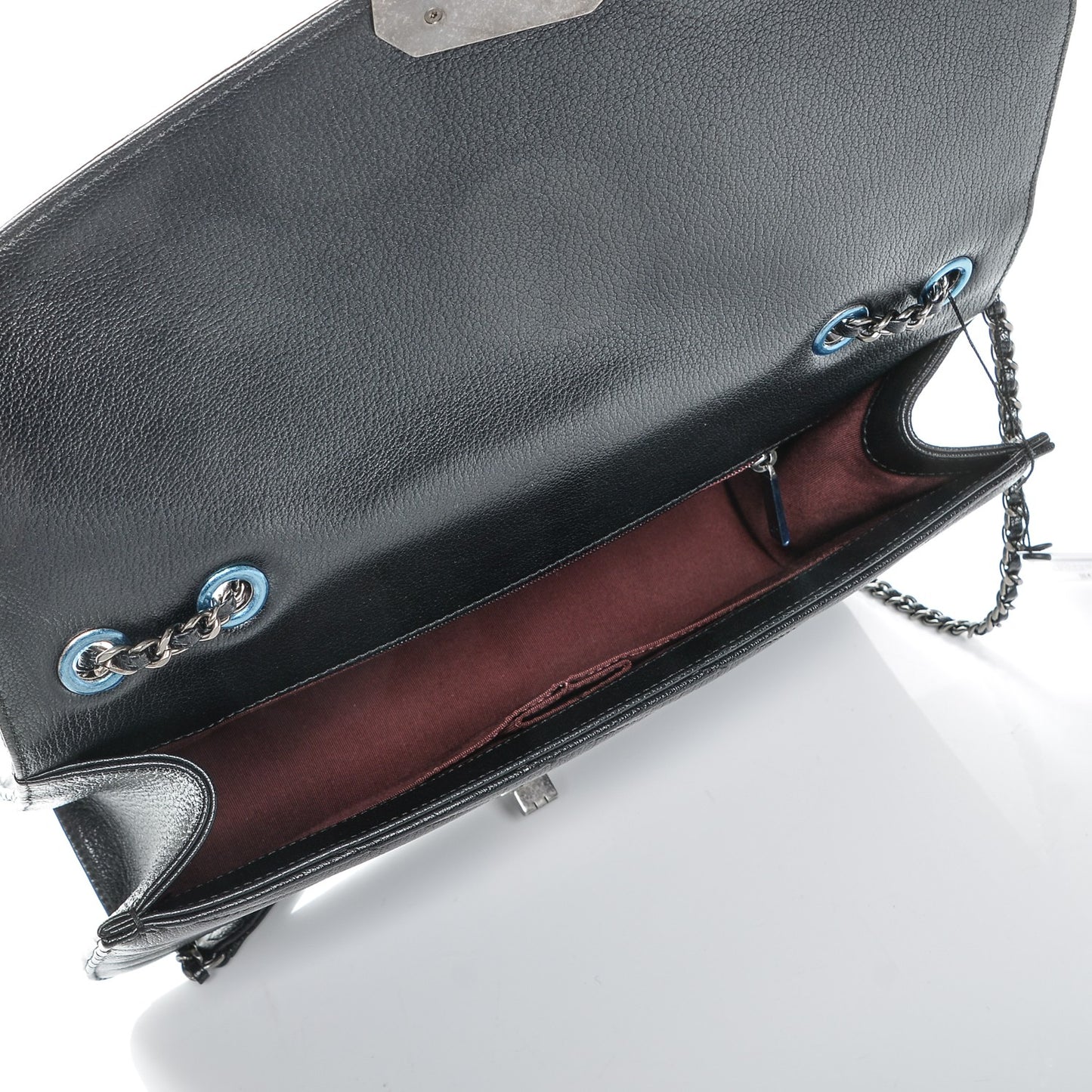 Shiny Goatskin Chevron Quilted Gabrielle Flap Black