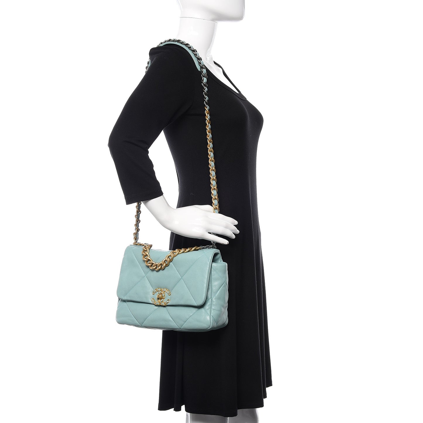 Lambskin Quilted Medium Chanel 19 Flap Light Blue