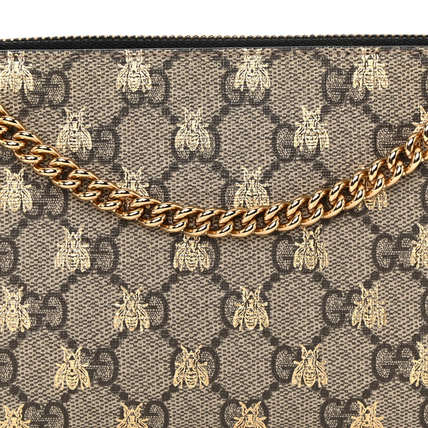 GG Supreme Monogram Bees Wrist Wallet Beige Black