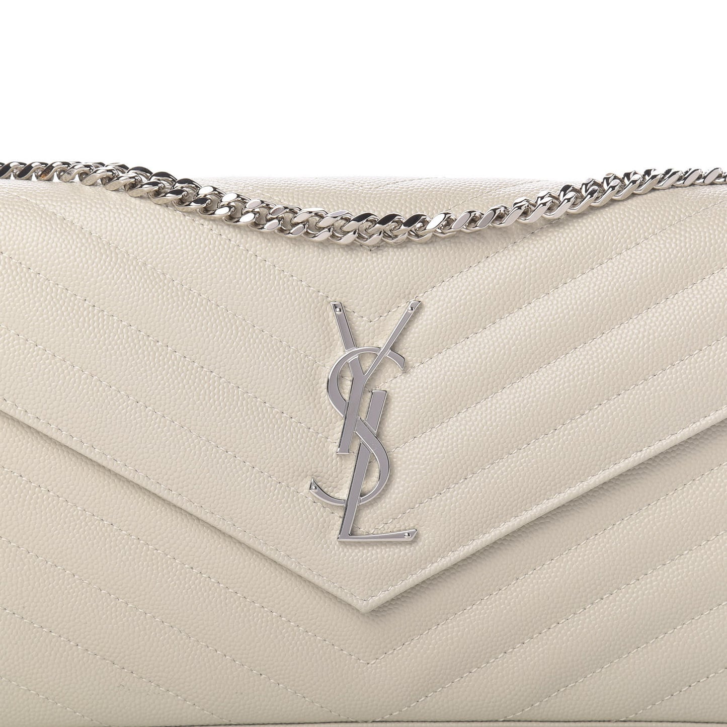 Grain De Poudre Matelasse Chevron Monogram Chain Wallet Icy White