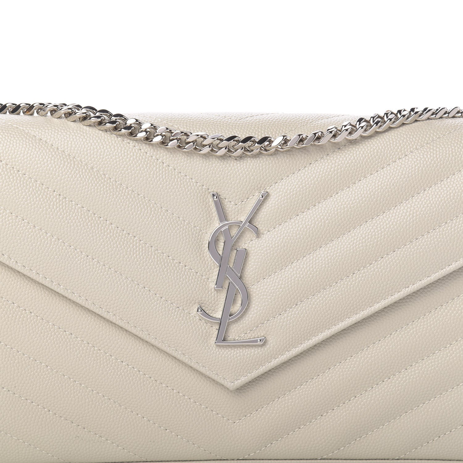 Saint Laurent Grain De Poudre Matelasse Chevron Monogram Chain Wallet Icy White 11 of 11