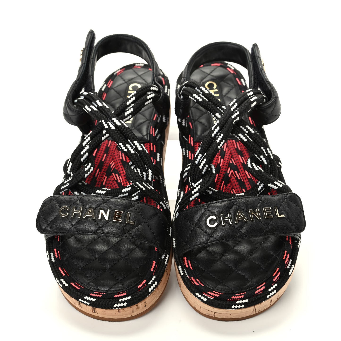 Cord Lambskin Quilted Logo Sandals 39 Black White