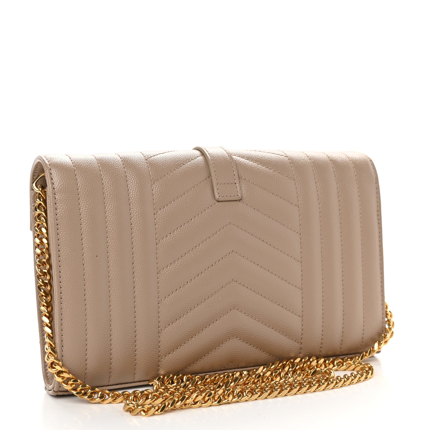 Saint Laurent Grain De Poudre Mixed Matelasse Triquilt Monogram Chain Wallet Dark Beige 3 of 9