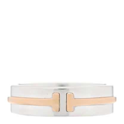 Tiffany Sterling Silver 18K Rose Gold Tiffany T Wide Ring 54 6.75 1 of 4