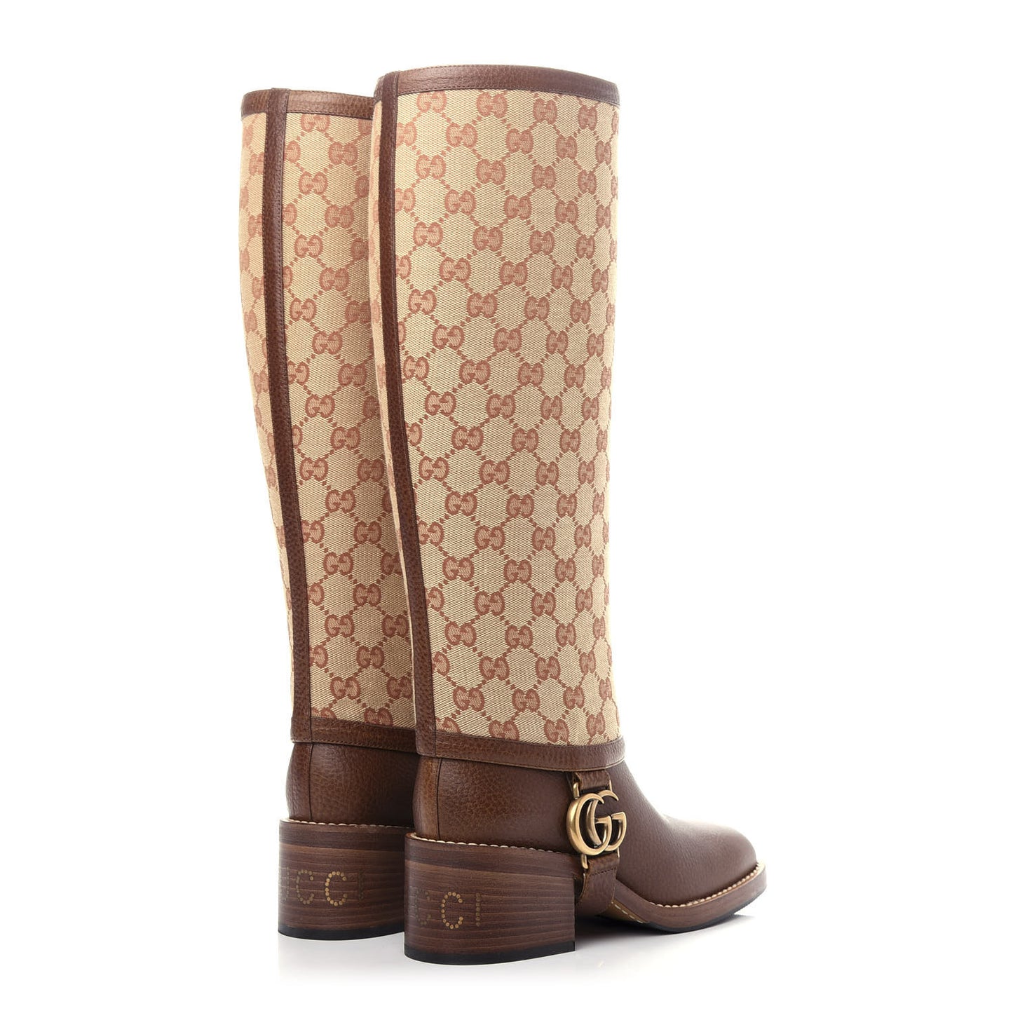 GG Monogram Calfskin Lola Tall Boots 35.5 Beige Ruggine